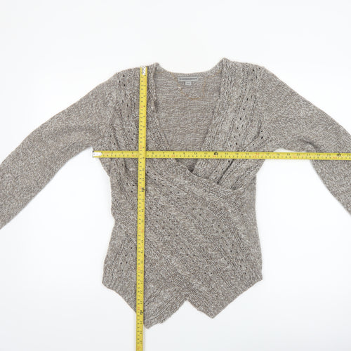 Warehouse One Women Grey Wrap Chunky-Knit Jumper Size M