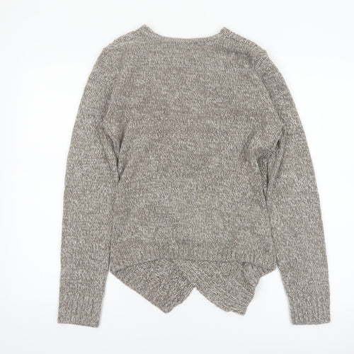 Warehouse One Women Grey Wrap Chunky-Knit Jumper Size M