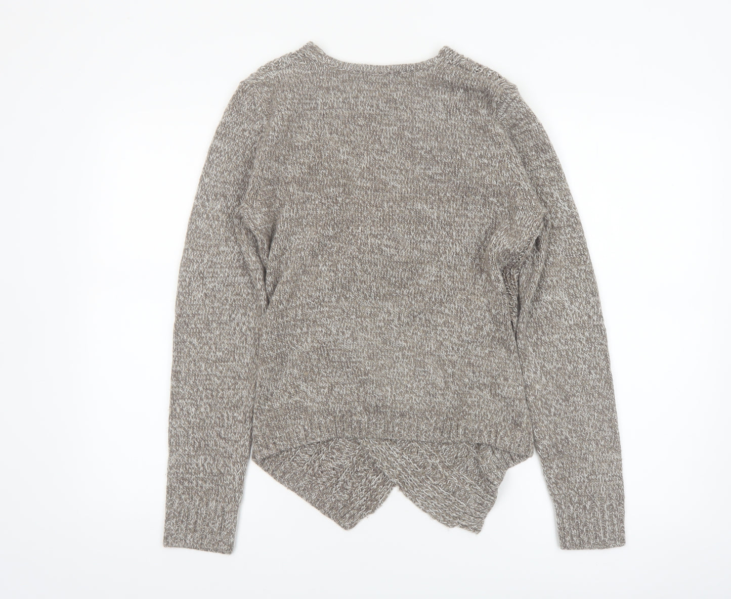 Warehouse One Women Grey Wrap Chunky-Knit Jumper Size M