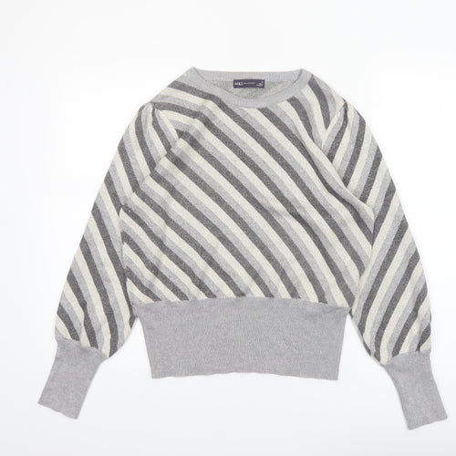 Marks and Spencer Womens Grey Striped Crew Neck Jumper Size 12