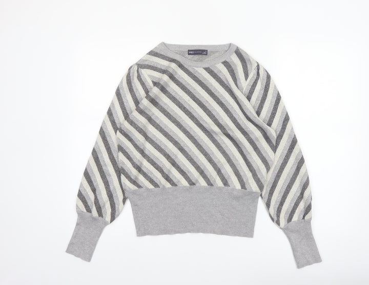 Marks and Spencer Womens Grey Striped Crew Neck Jumper Size 12
