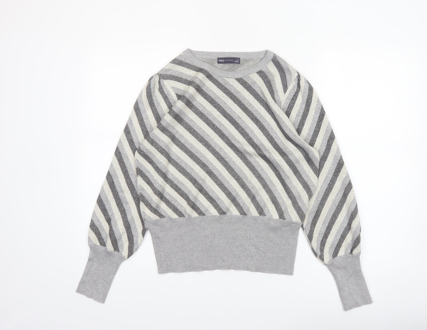 Marks and Spencer Womens Grey Striped Crew Neck Jumper Size 12