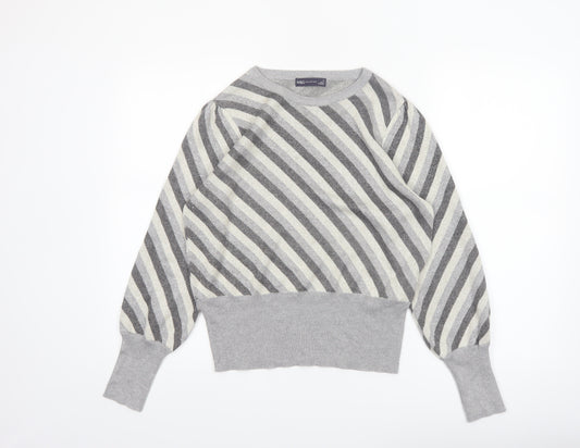 Marks and Spencer Womens Grey Striped Crew Neck Jumper Size 12