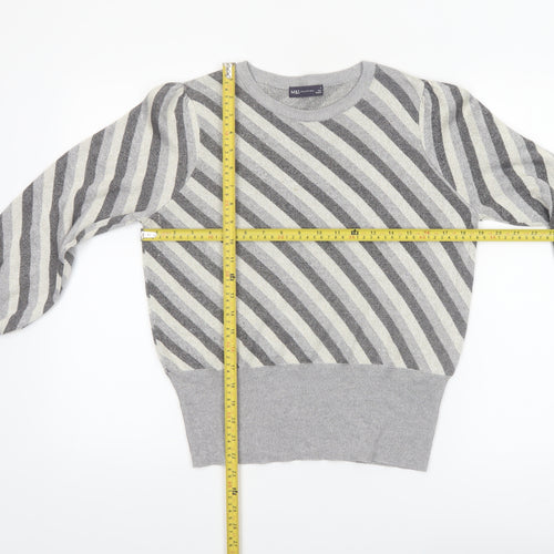 Marks and Spencer Womens Grey Striped Crew Neck Jumper Size 12