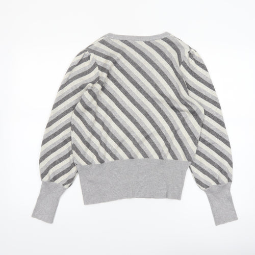 Marks and Spencer Womens Grey Striped Crew Neck Jumper Size 12