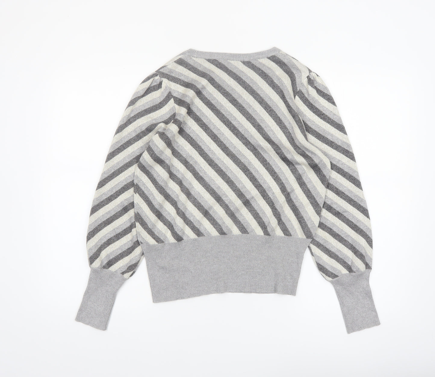 Marks and Spencer Womens Grey Striped Crew Neck Jumper Size 12