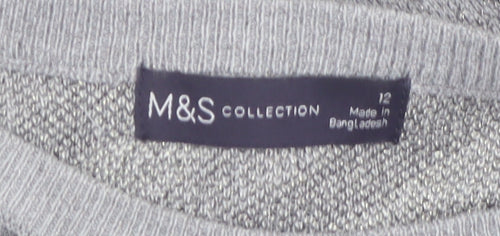 Marks and Spencer Womens Grey Striped Crew Neck Jumper Size 12