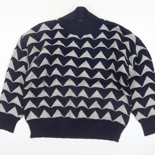 Apricot Womens Blue Grey Geometric High Neck Jumper Size 12