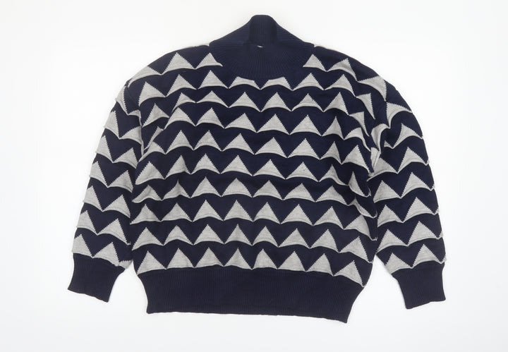 Apricot Womens Blue Grey Geometric High Neck Jumper Size 12