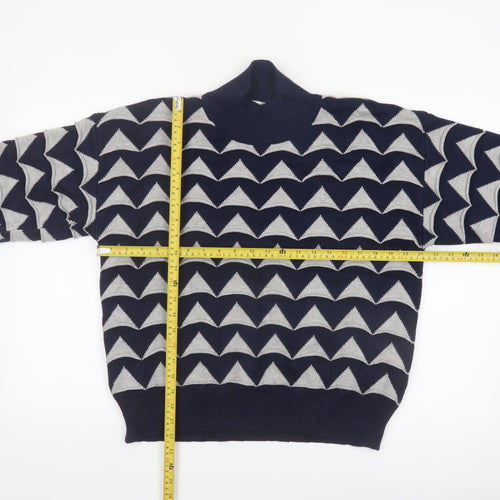 Apricot Womens Blue Grey Geometric High Neck Jumper Size 12