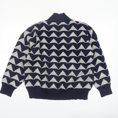 Apricot Womens Blue Grey Geometric High Neck Jumper Size 12