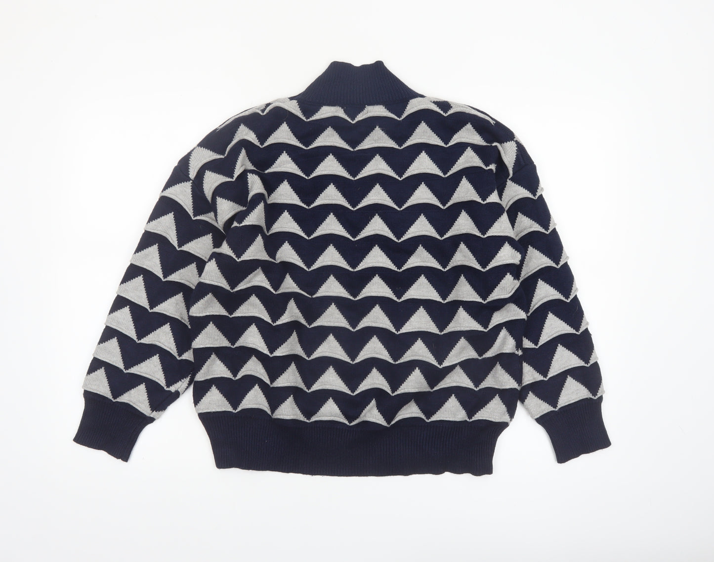 Apricot Womens Blue Grey Geometric High Neck Jumper Size 12