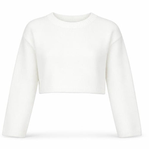 Zara Women White Crew Neck Cropped Knit Jumper Size 8