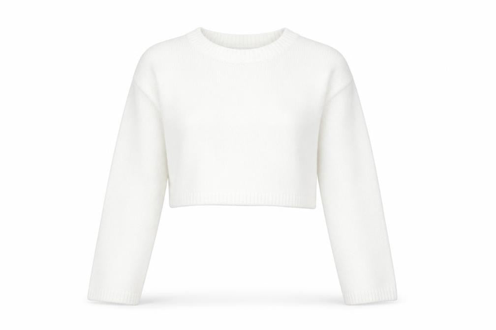 Zara Women White Crew Neck Cropped Knit Jumper Size 8