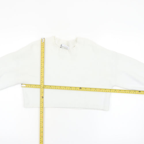 Zara Women White Crew Neck Cropped Knit Jumper Size 8