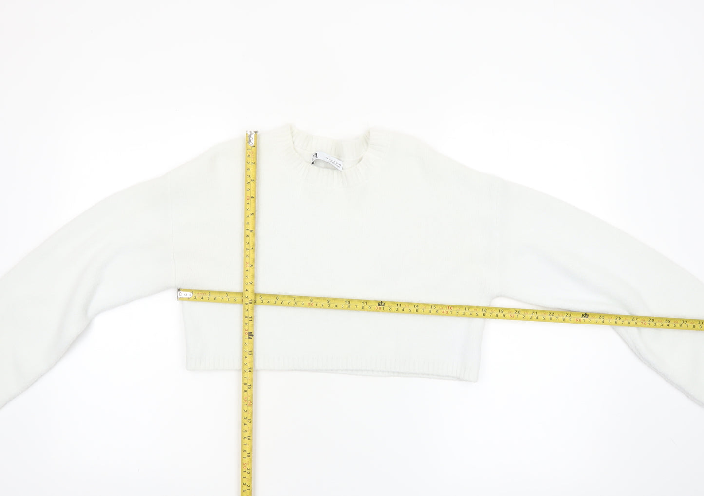 Zara Women White Crew Neck Cropped Knit Jumper Size 8