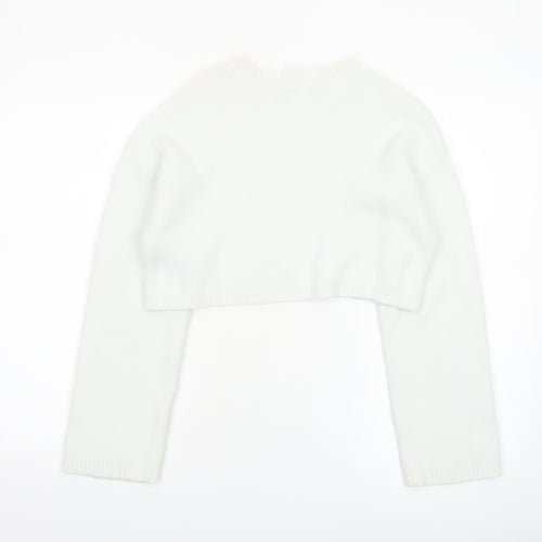 Zara Women White Crew Neck Cropped Knit Jumper Size 8