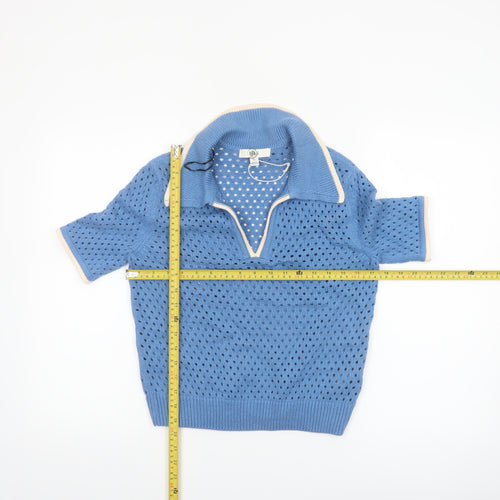 Marks and Spencer Womens Blue Collared Open-Knit Pullover Jumper XS