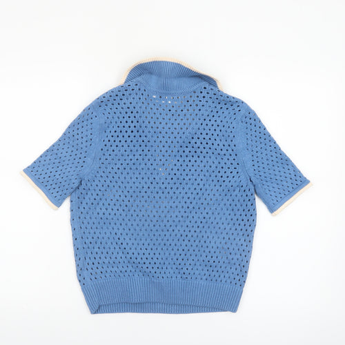 Marks and Spencer Womens Blue Collared Open-Knit Pullover Jumper XS