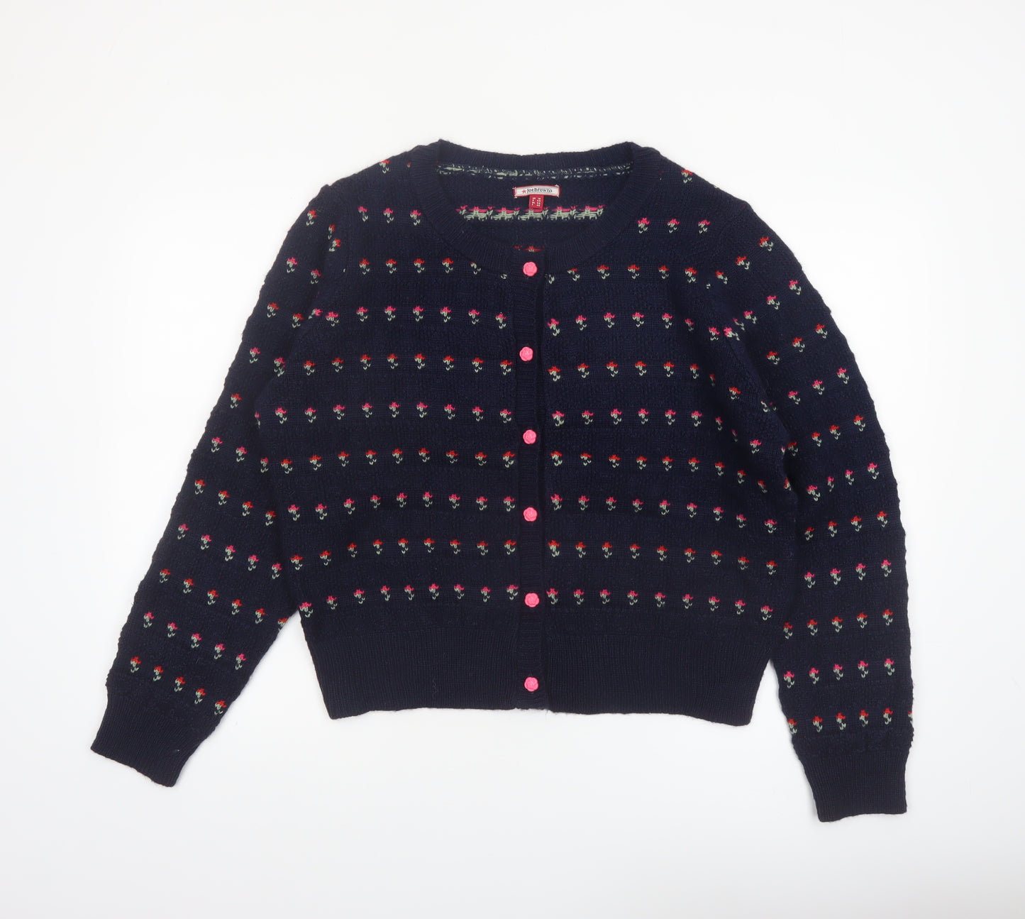 Joe Browns Womens Navy Floral Button Cardigan Size 18 Acrylic Knit
