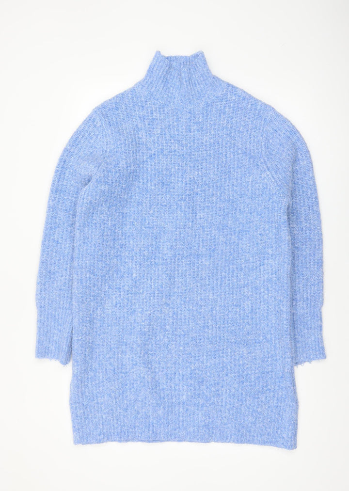 Zara Women Blue High Neck Chunky Knit Jumper Size 12