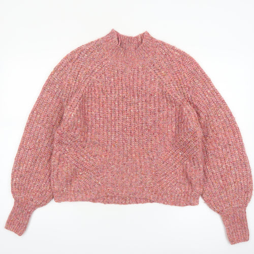 Next Women Pink High Neck Chunky Knit Wool Blend Jumper Size 8