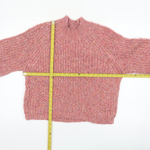 Next Women Pink High Neck Chunky Knit Wool Blend Jumper Size 8