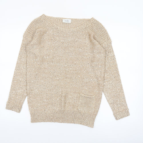 Wallis Women’s Beige Petite Sequin Knit Pullover Jumper S