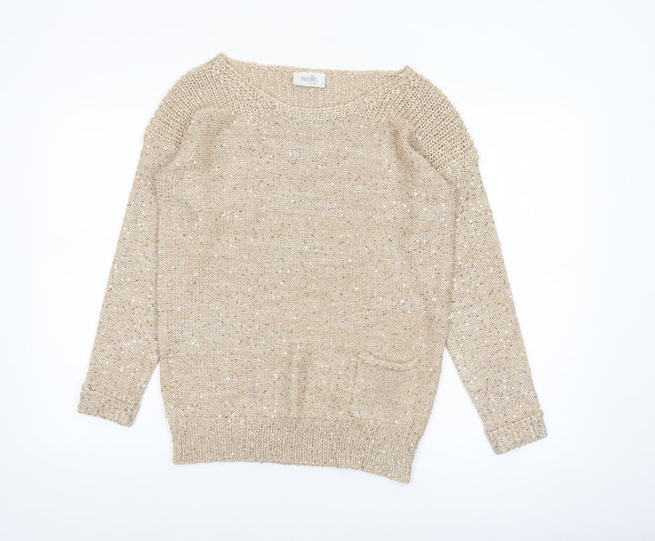 Wallis Women’s Beige Petite Sequin Knit Pullover Jumper S