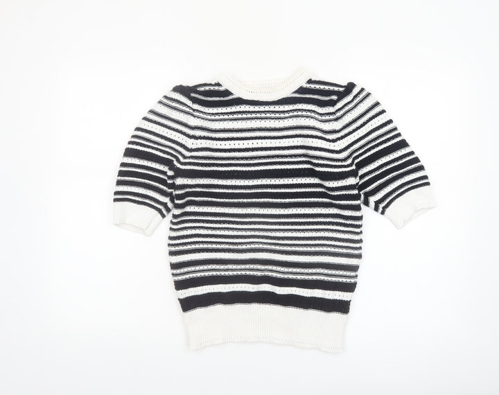 Marks and Spencer Women’s Black Striped Knit Short Sleeve Jumper S