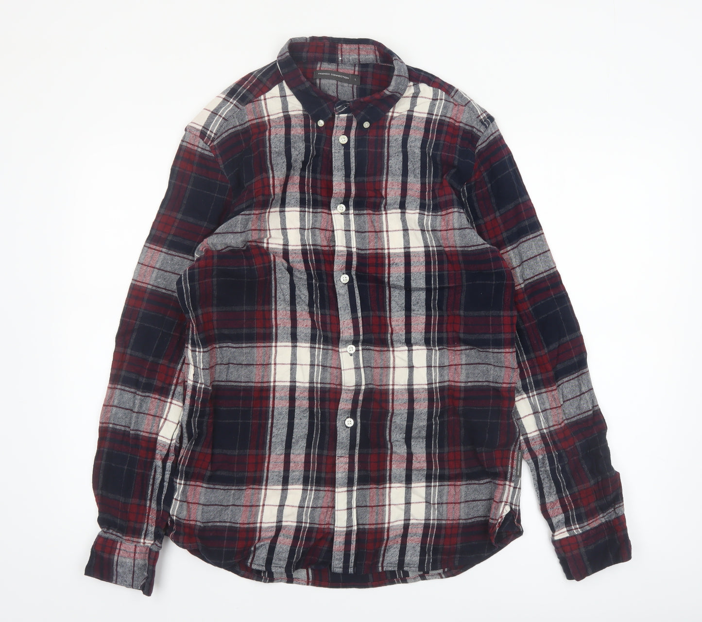 French Connection Men's Red Plaid Flannel Button-Up Shirt L