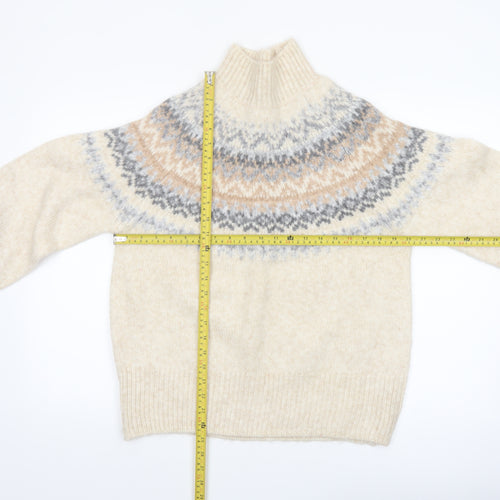 Marks and Spencer Women Oatmeal Fair Isle Mock Neck Jumper Size M