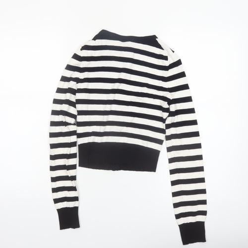 H&M Divided Womens Black White Striped Cardigan XXS Crew Neck