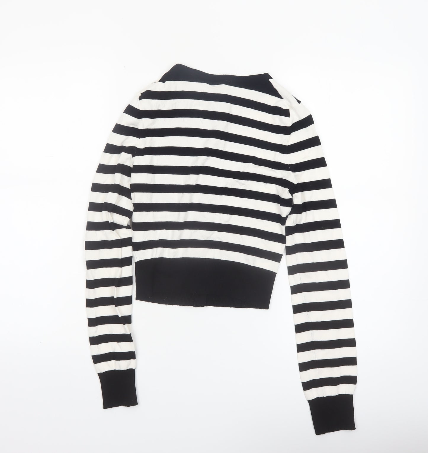 H&M Divided Womens Black White Striped Cardigan XXS Crew Neck