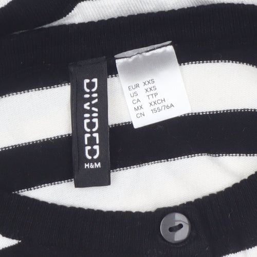 H&M Divided Womens Black White Striped Cardigan XXS Crew Neck