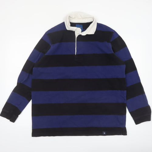 Cotton Traders Men's Royal Blue Striped Long Sleeve Rugby Polo Shirt XL