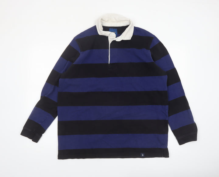 Cotton Traders Men's Royal Blue Striped Long Sleeve Rugby Polo Shirt XL