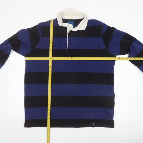 Cotton Traders Men's Royal Blue Striped Long Sleeve Rugby Polo Shirt XL
