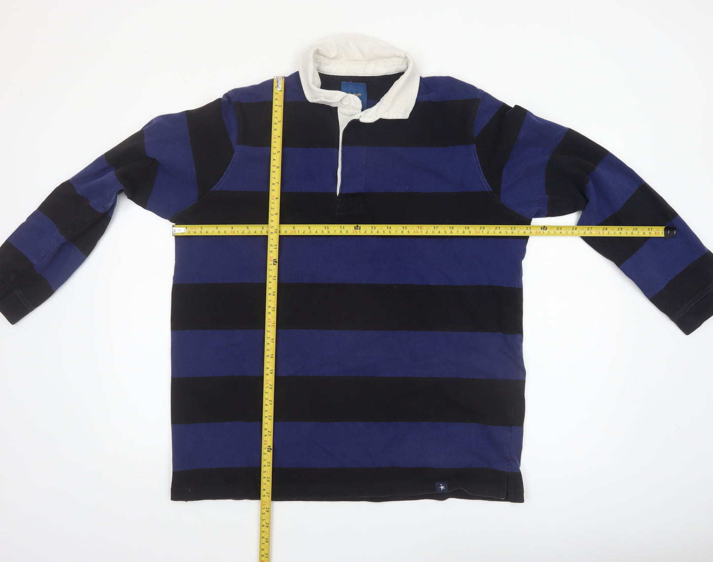 Cotton Traders Men's Royal Blue Striped Long Sleeve Rugby Polo Shirt XL