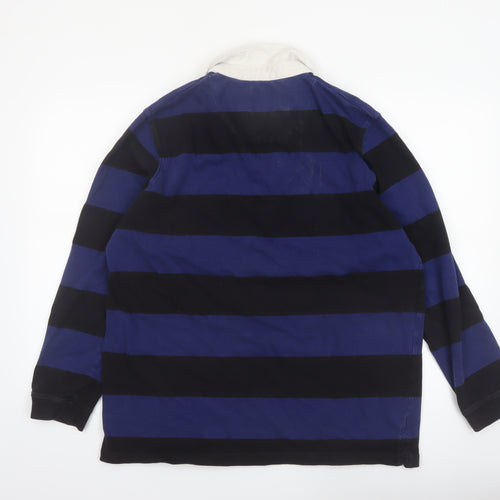 Cotton Traders Men's Royal Blue Striped Long Sleeve Rugby Polo Shirt XL