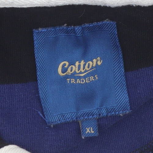 Cotton Traders Men's Royal Blue Striped Long Sleeve Rugby Polo Shirt XL