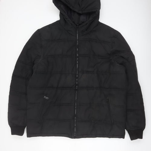 Threadbare Men's Black 2XL Puffer Jacket Hooded Full Zip Winter Coat