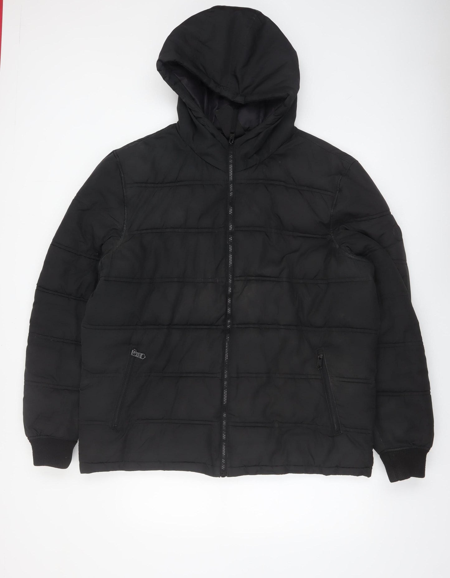 Threadbare Men's Black 2XL Puffer Jacket Hooded Full Zip Winter Coat