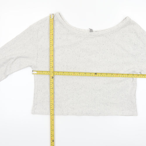 ASOS Women’s White Ribbed Cropped Boat Neck Long Sleeve Top Size 12