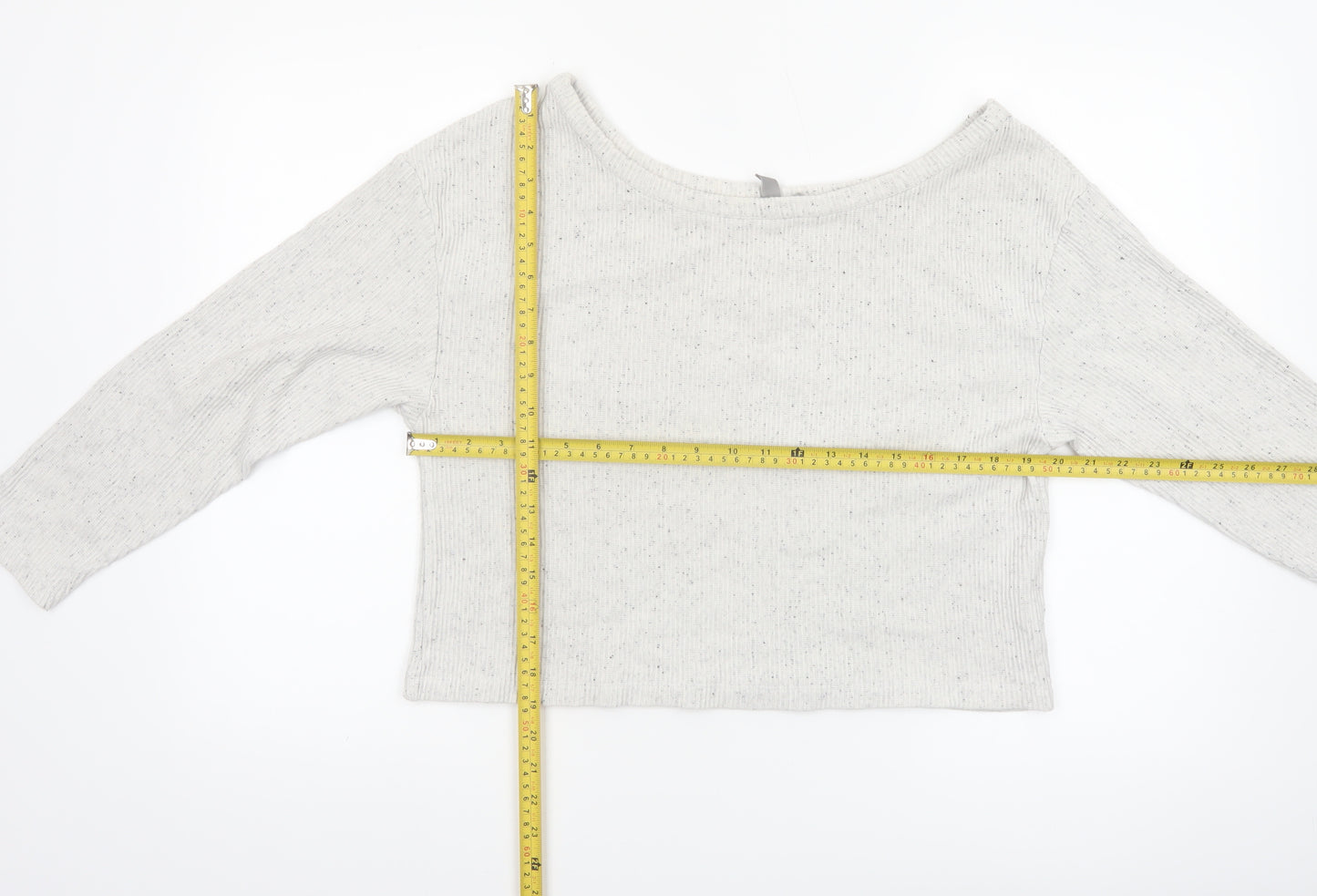 ASOS Women’s White Ribbed Cropped Boat Neck Long Sleeve Top Size 12