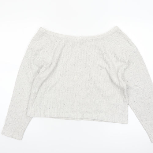 ASOS Women’s White Ribbed Cropped Boat Neck Long Sleeve Top Size 12