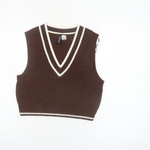 H&M Divided Women's Brown V-Neck Sleeveless Knit Vest Jumper XS