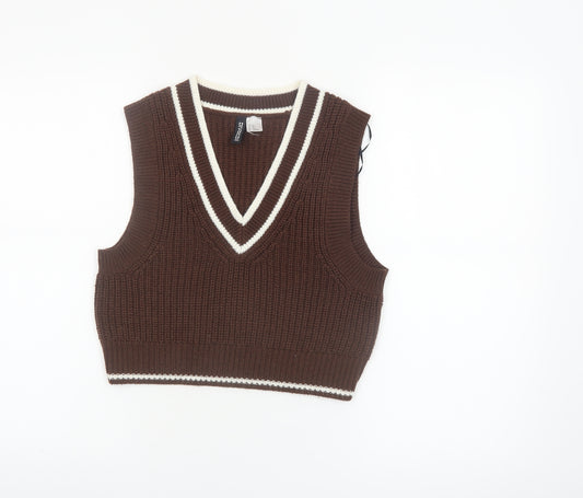 H&M Divided Women's Brown V-Neck Sleeveless Knit Vest Jumper XS