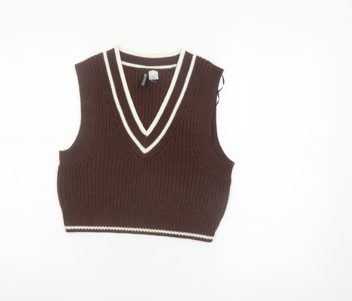 H&M Divided Women's Brown V-Neck Sleeveless Knit Vest Jumper XS