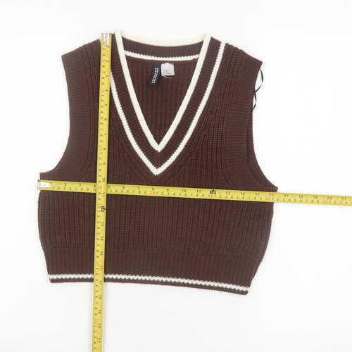 H&M Divided Women's Brown V-Neck Sleeveless Knit Vest Jumper XS